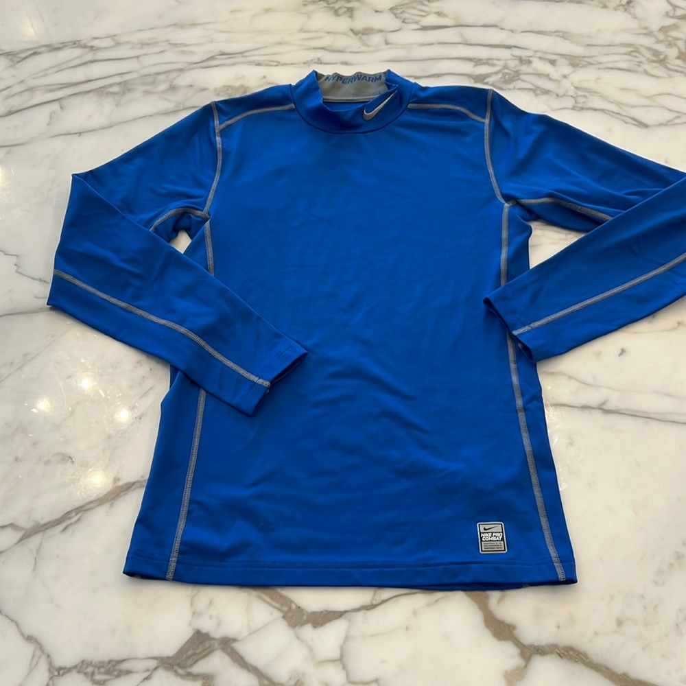 Nike ski pro combat dri fit fitted mock neck shirt top ski snowboard sz S blue